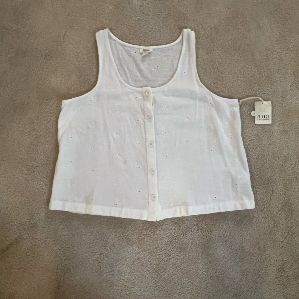 a.n.a White Sleeveless Button-Up Eyelet Top